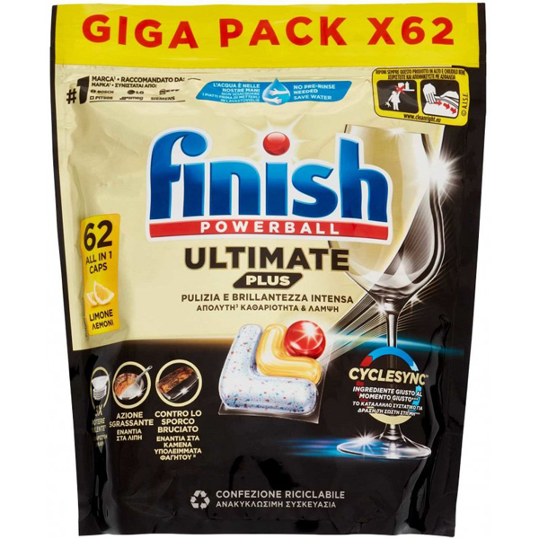 Finish Powerball Ultimate Plus vaatwastabletten 62st