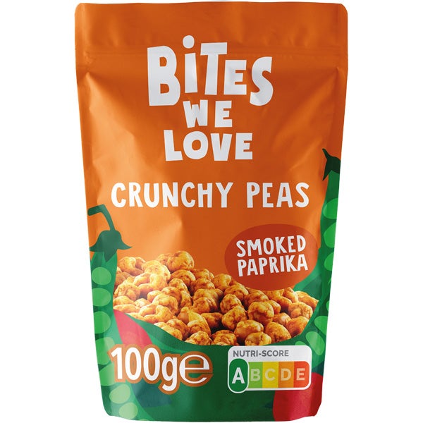 BitesWeLove Crunchy Peas Smoked Paprika omhulde erwten paprika smaak 100g